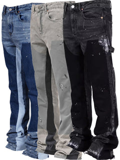 Flared Two-Tone Distressed Jeans