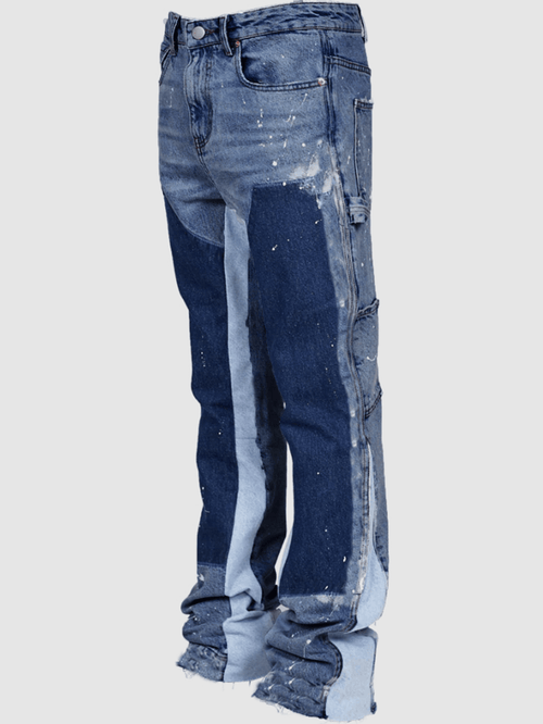 Utsvängda tvåfärgade distressed jeans