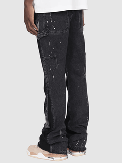 Utsvängda tvåfärgade distressed jeans