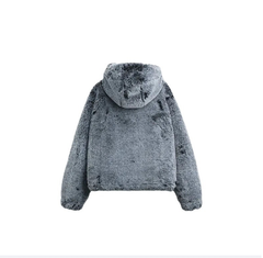 Luxuriöse graue Faux-Fur Jacke