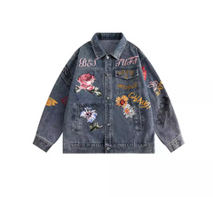 Veste en jean patchwork urbain