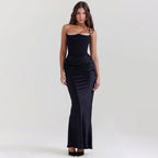 Robe longue avec jupe en satin